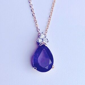 Vintage 80s Lind Espo Purple Simulated Amethyst Teardrop 14K GF Pendant Necklace